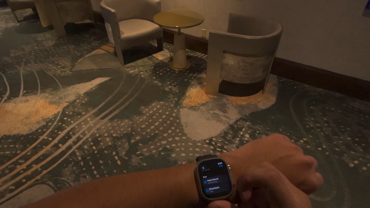 Wrist with Apple Watch showing the option to play a sound