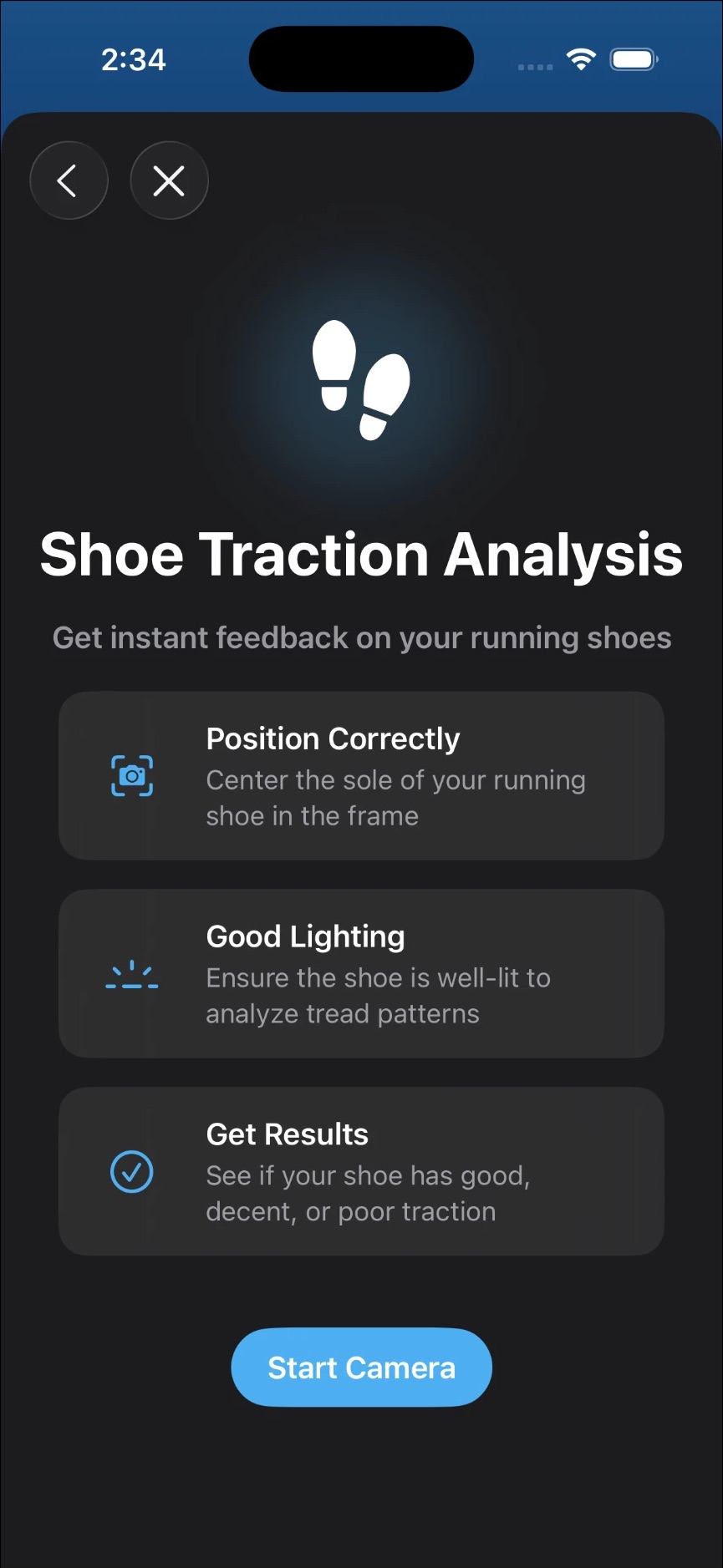 Shoe Traction Analysis introduction screen